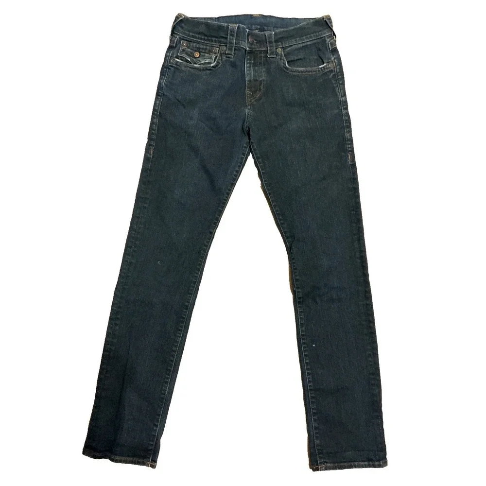 True Religion Geno Relaxed Slim Mens 32x32 Distressed Big T Flap Red Stitch Jean